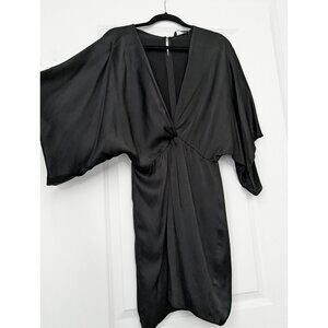 Silky Wrap Front Kimono Style Dress - Dark Minimalist, Witchy, Gothic Boho